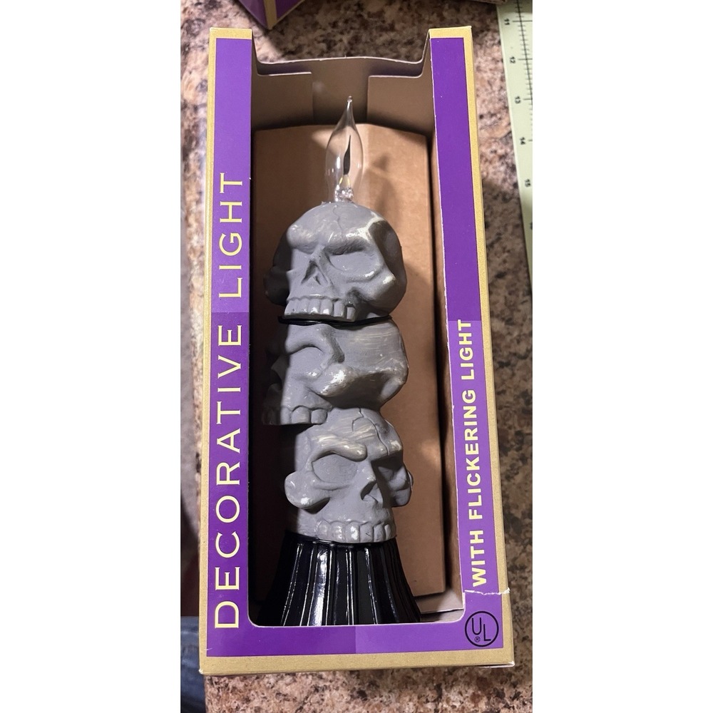 Vintage Halloween Blow Mold Skulls Light Flickering Plug Ins